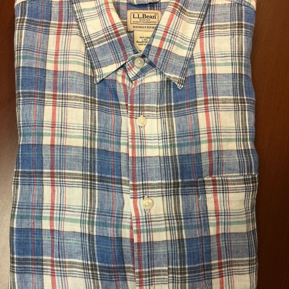 L.L. Bean Blue and Red Casual Button Down Shirt